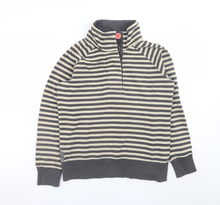 Joules Womens Beige Black Striped Henley Sweatshirt Size 12 Cotton