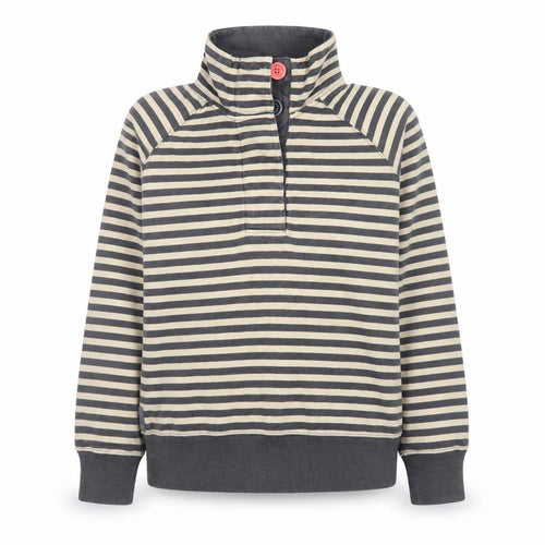 Joules Womens Beige Black Striped Henley Sweatshirt Size 12 Cotton