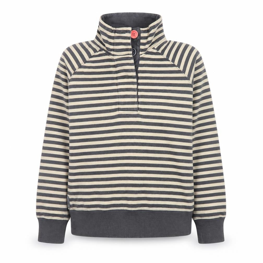 Joules Womens Beige Black Striped Henley Sweatshirt Size 12 Cotton