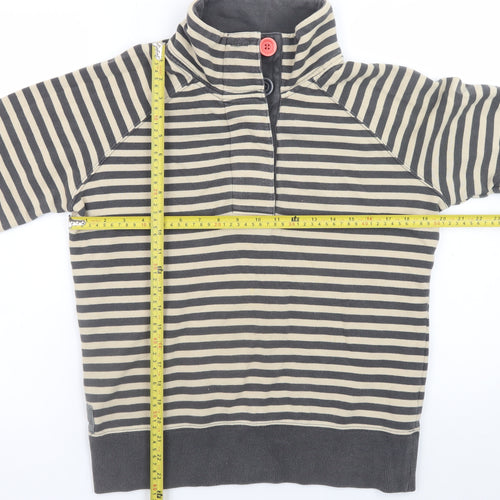 Joules Womens Beige Black Striped Henley Sweatshirt Size 12 Cotton