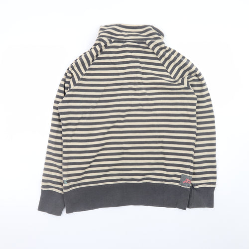Joules Womens Beige Black Striped Henley Sweatshirt Size 12 Cotton
