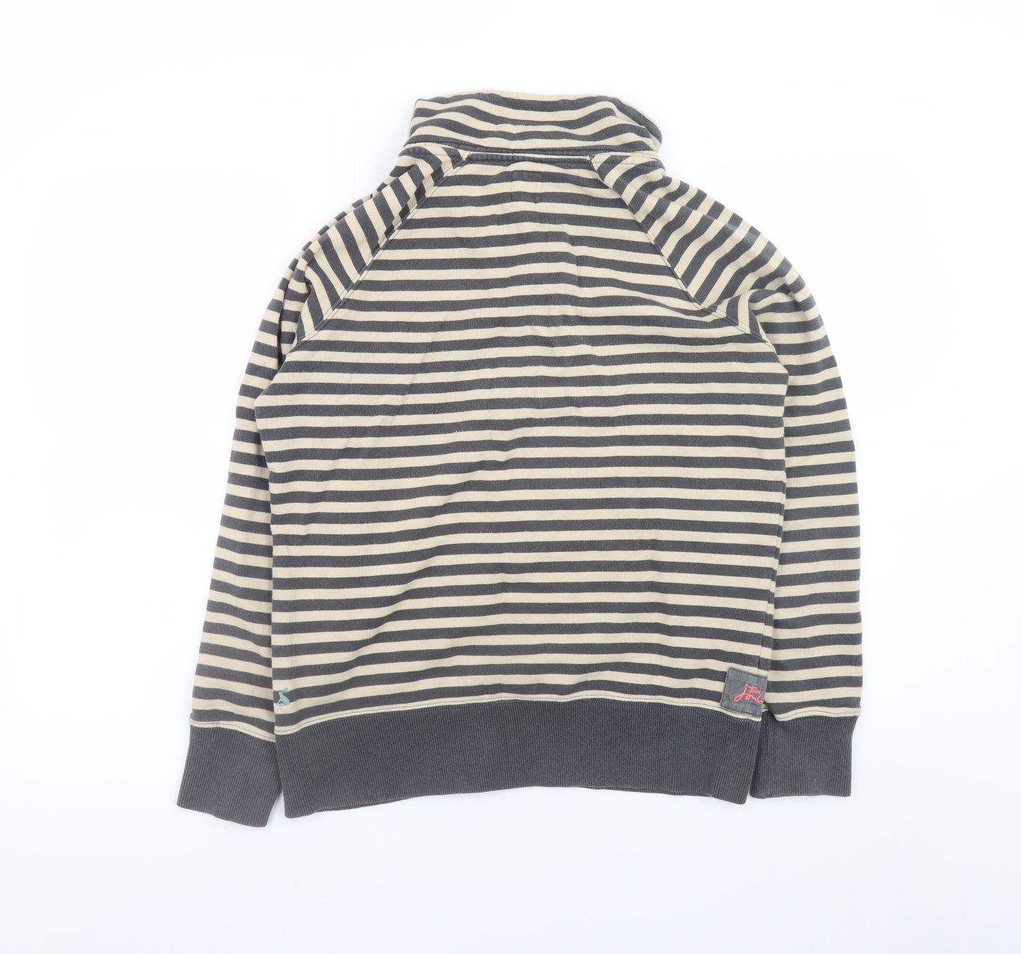 Joules Womens Beige Black Striped Henley Sweatshirt Size 12 Cotton