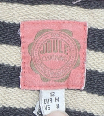 Joules Womens Beige Black Striped Henley Sweatshirt Size 12 Cotton