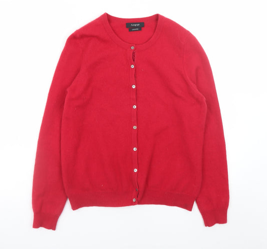 Marks and Spencer Women Red Cashmere Cardigan Size 12 Crew Neck