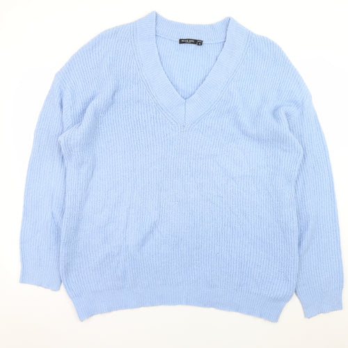Brave Soul Women Blue V-Neck Knit Pullover Jumper Size 16