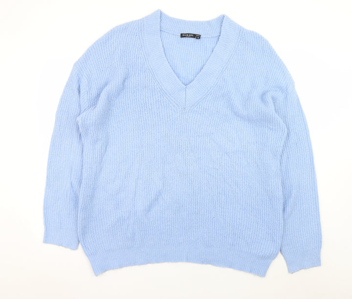 Brave Soul Women Blue V-Neck Knit Pullover Jumper Size 16