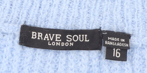 Brave Soul Women Blue V-Neck Knit Pullover Jumper Size 16