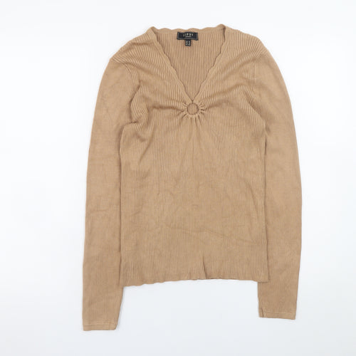 Lipsy Women’s Beige V-Neck Long Sleeve Knit Jumper Size 14