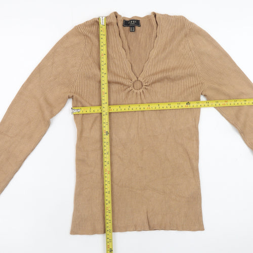 Lipsy Women’s Beige V-Neck Long Sleeve Knit Jumper Size 14