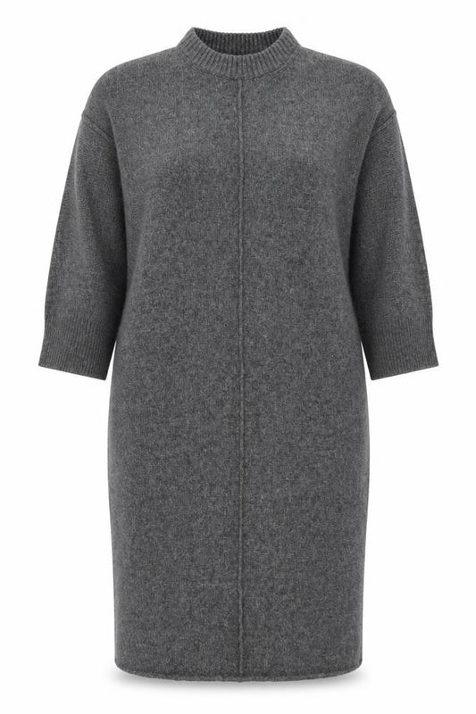 Front view of ASOS Women’s Grey Jumper Dress, size UK 16-18, Knit Half Sleeve High Neck