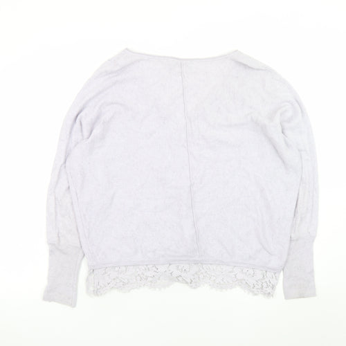 Mint Velvet Women's Grey V-Neck Lace Hem Relaxed Jumper Size 14