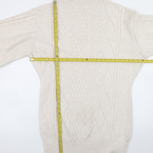 H&M Women Beige Knit High Neck Jumper Dress L Wool Blend