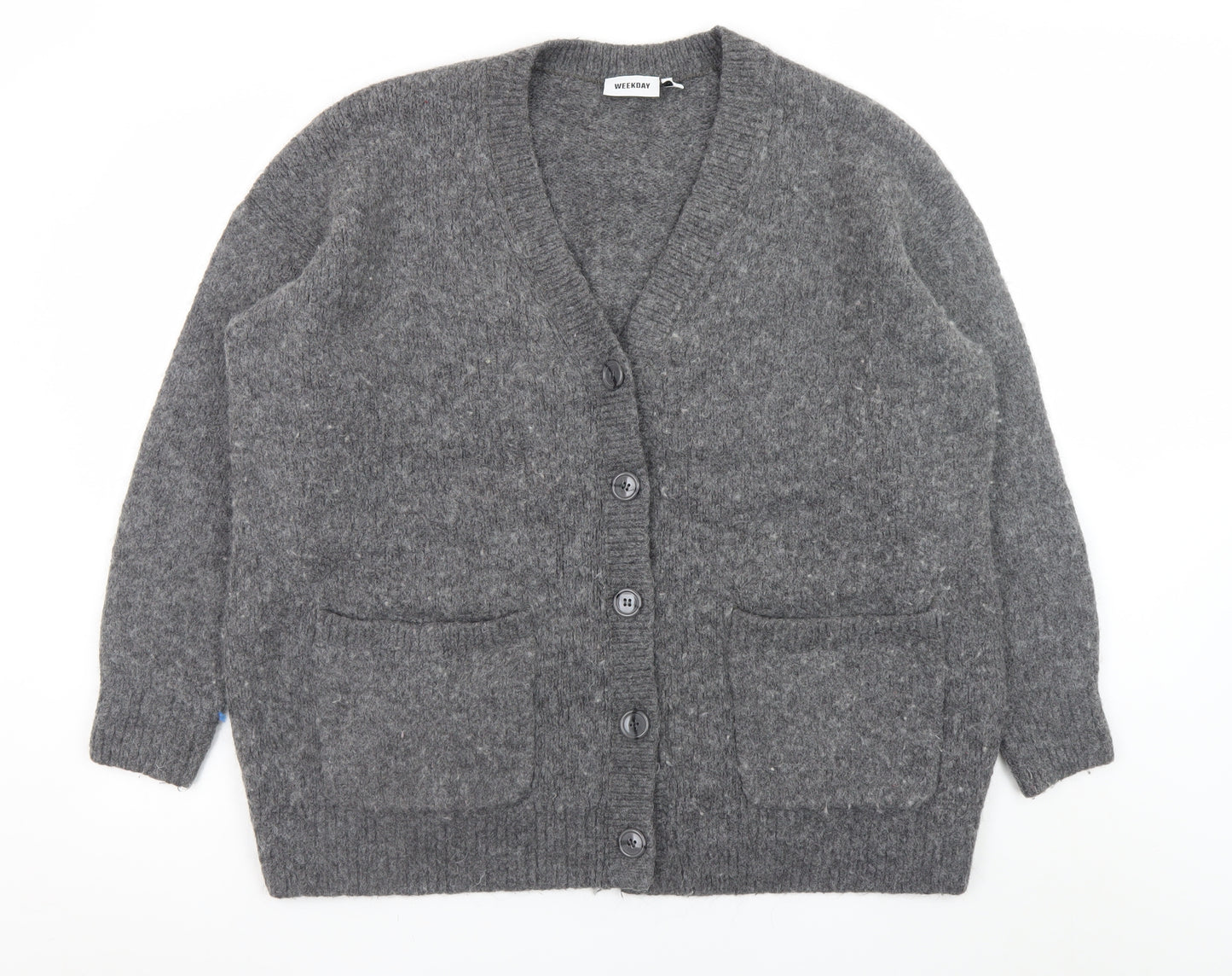 Weekday Women Grey Wool Blend Chunky Knit Cardigan S