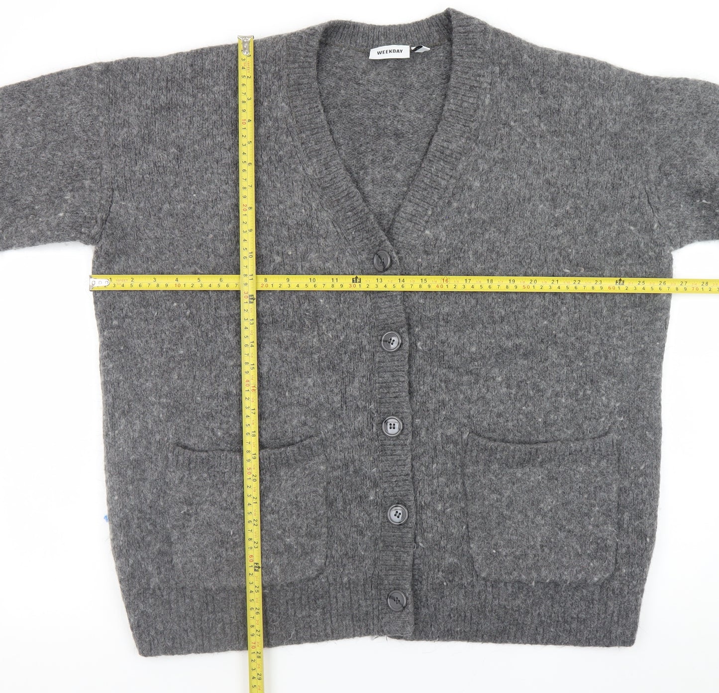 Weekday Women Grey Wool Blend Chunky Knit Cardigan S