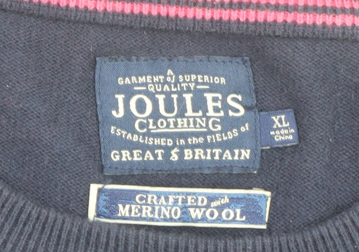 Joules Women's Blue Merino Wool Crew Neck Jumper XL