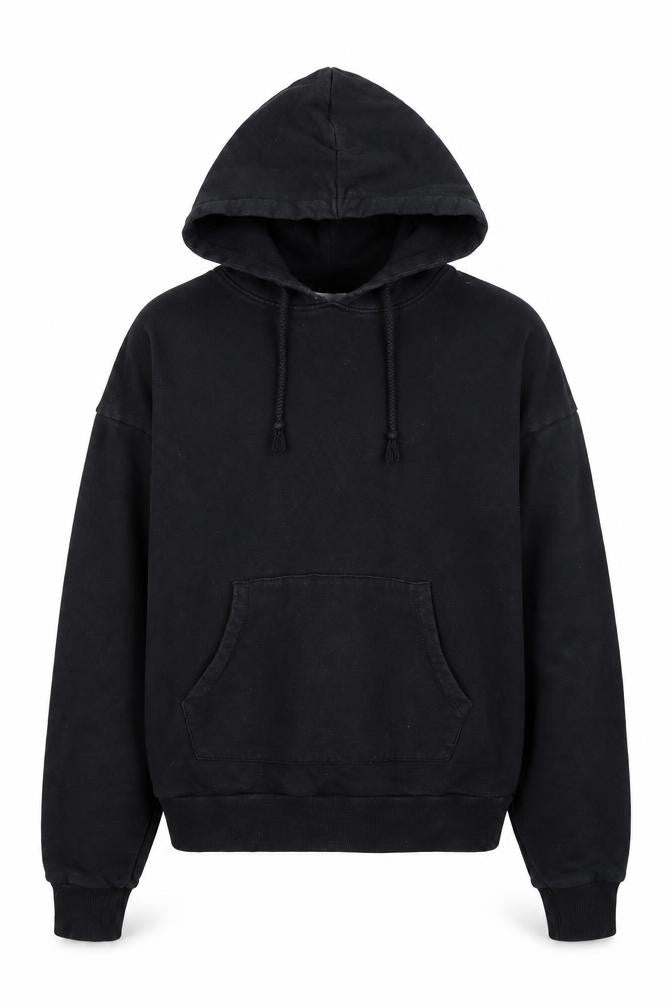 Front view of Collusion Men's Black Pullover Hoodie, size S, Regular Fit