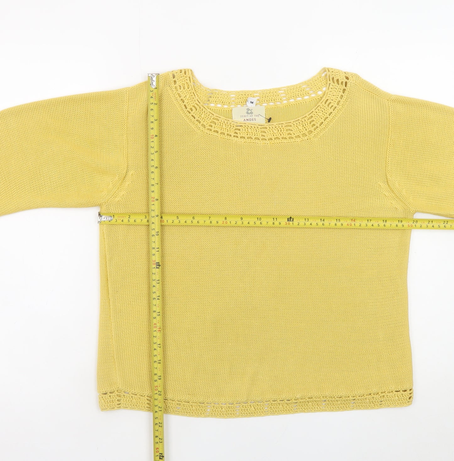 Spirit of the Andes Women's Yellow Knit Jumper Size M Cotton Blend