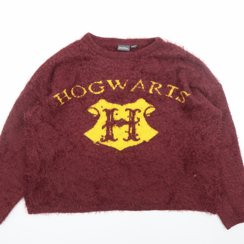 Harry Potter Women’s Red Hogwarts Logo Pullover Jumper L