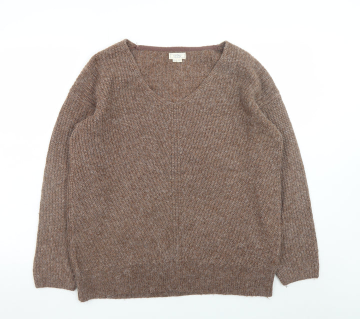 Fat Face Women’s Brown Chunky Knit V-Neck Jumper Size 14