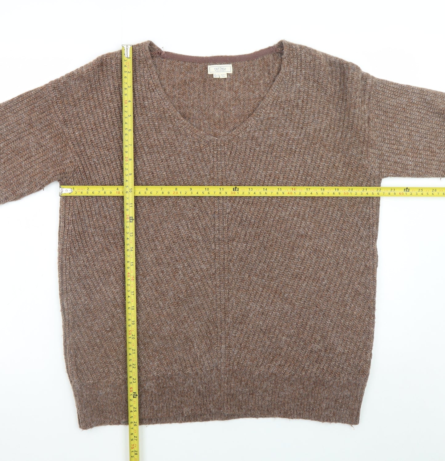 Fat Face Women’s Brown Chunky Knit V-Neck Jumper Size 14