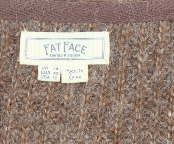 Fat Face Women’s Brown Chunky Knit V-Neck Jumper Size 14