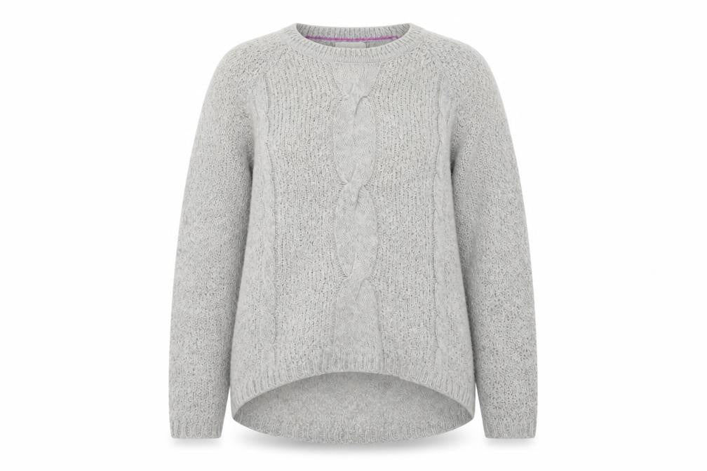 Front view of Softgrey Women’s Grey Cable-Knit Wool Blend Jumper UK 10/12
