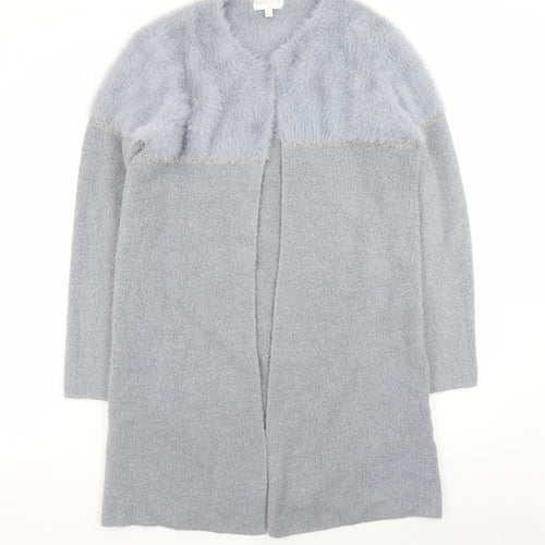 Apricot Women’s Grey Faux Fur Trim Open Knit Long Sleeve Cardigan UK 10