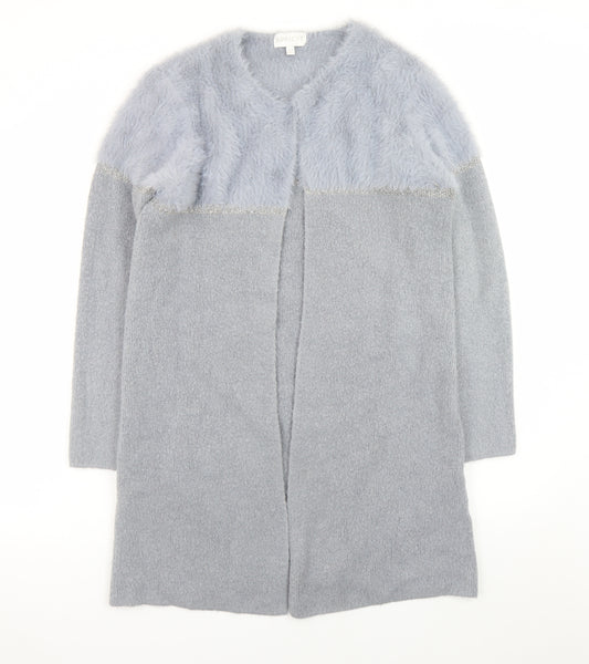 Apricot Women’s Grey Faux Fur Trim Open Knit Long Sleeve Cardigan UK 10