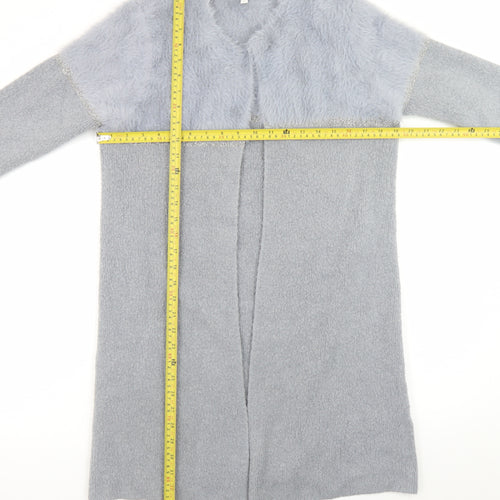 Apricot Women’s Grey Faux Fur Trim Open Knit Long Sleeve Cardigan UK 10