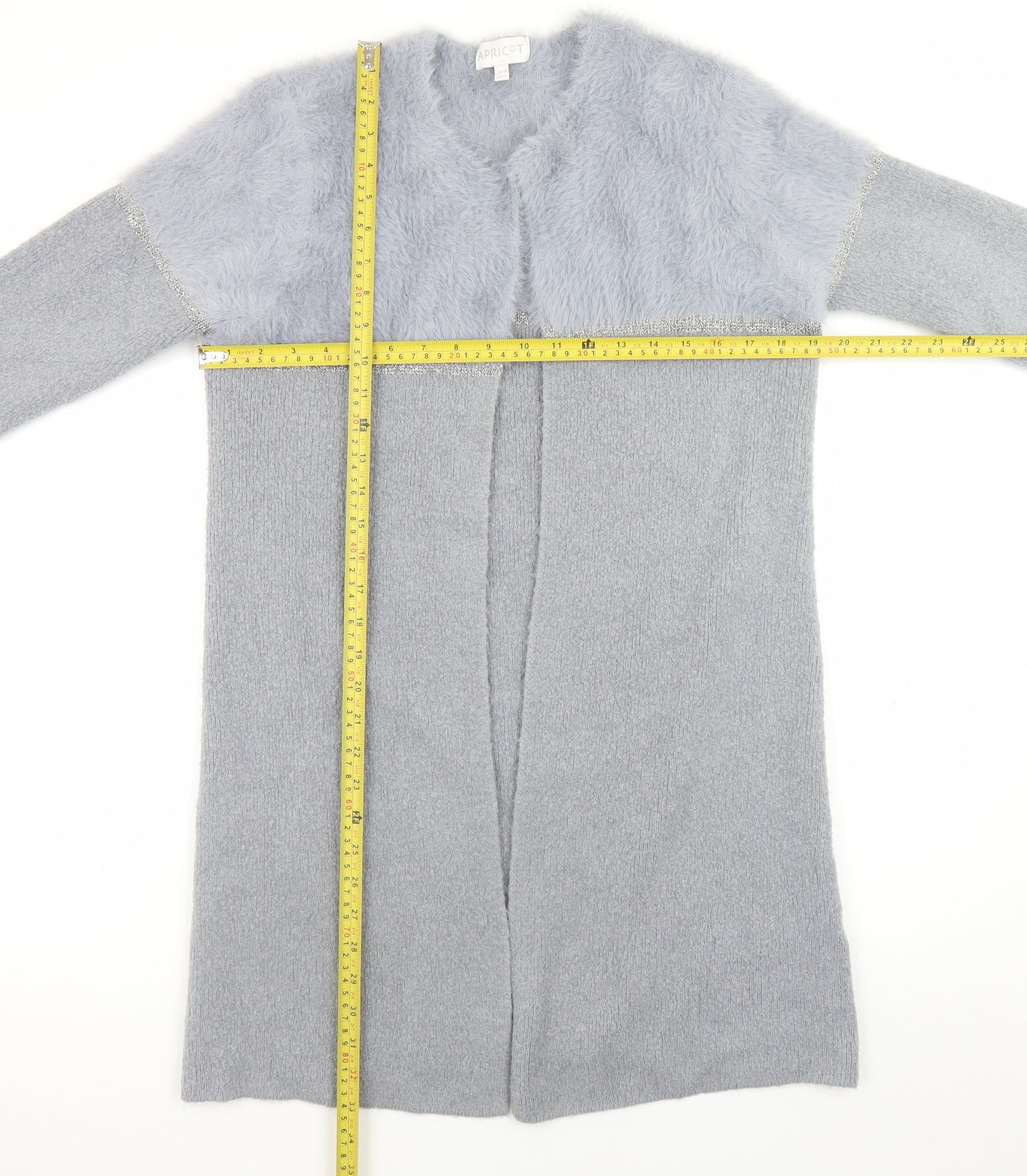 Apricot Women’s Grey Faux Fur Trim Open Knit Long Sleeve Cardigan UK 10