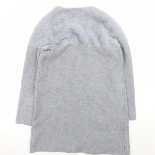 Apricot Women’s Grey Faux Fur Trim Open Knit Long Sleeve Cardigan UK 10