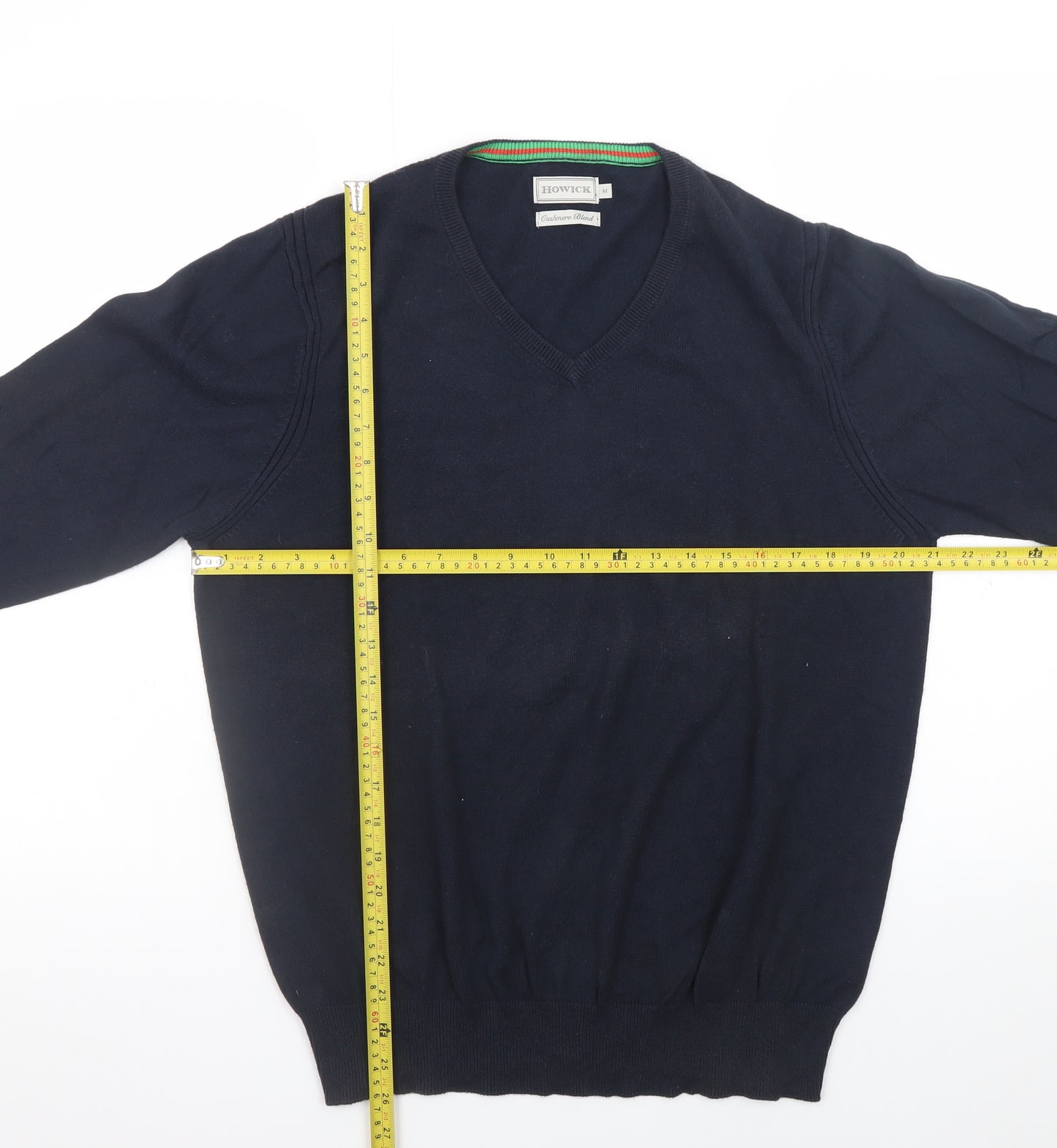Howick Men's Blue Cashmere Blend V-Neck Pullover Jumper M