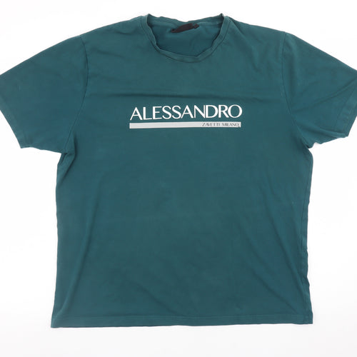 Alessandro Zavetti Milano Men's Teal XL Crew Neck Graphic T-Shirt