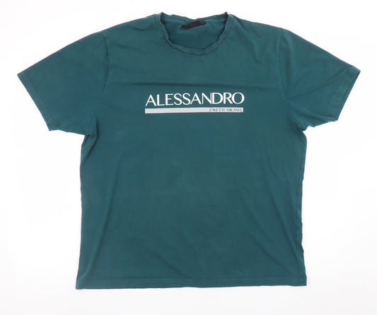 Alessandro Zavetti Milano Men's Teal XL Crew Neck Graphic T-Shirt