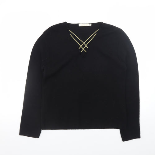Waves Women’s Black V-Neck Knit Pullover Jumper S