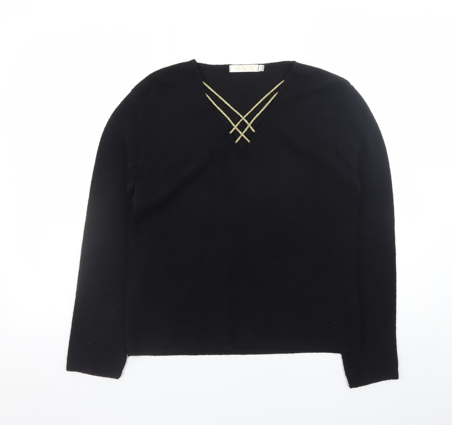 Waves Women’s Black V-Neck Knit Pullover Jumper S