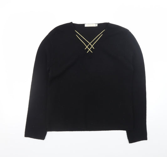 Waves Women’s Black V-Neck Knit Pullover Jumper S