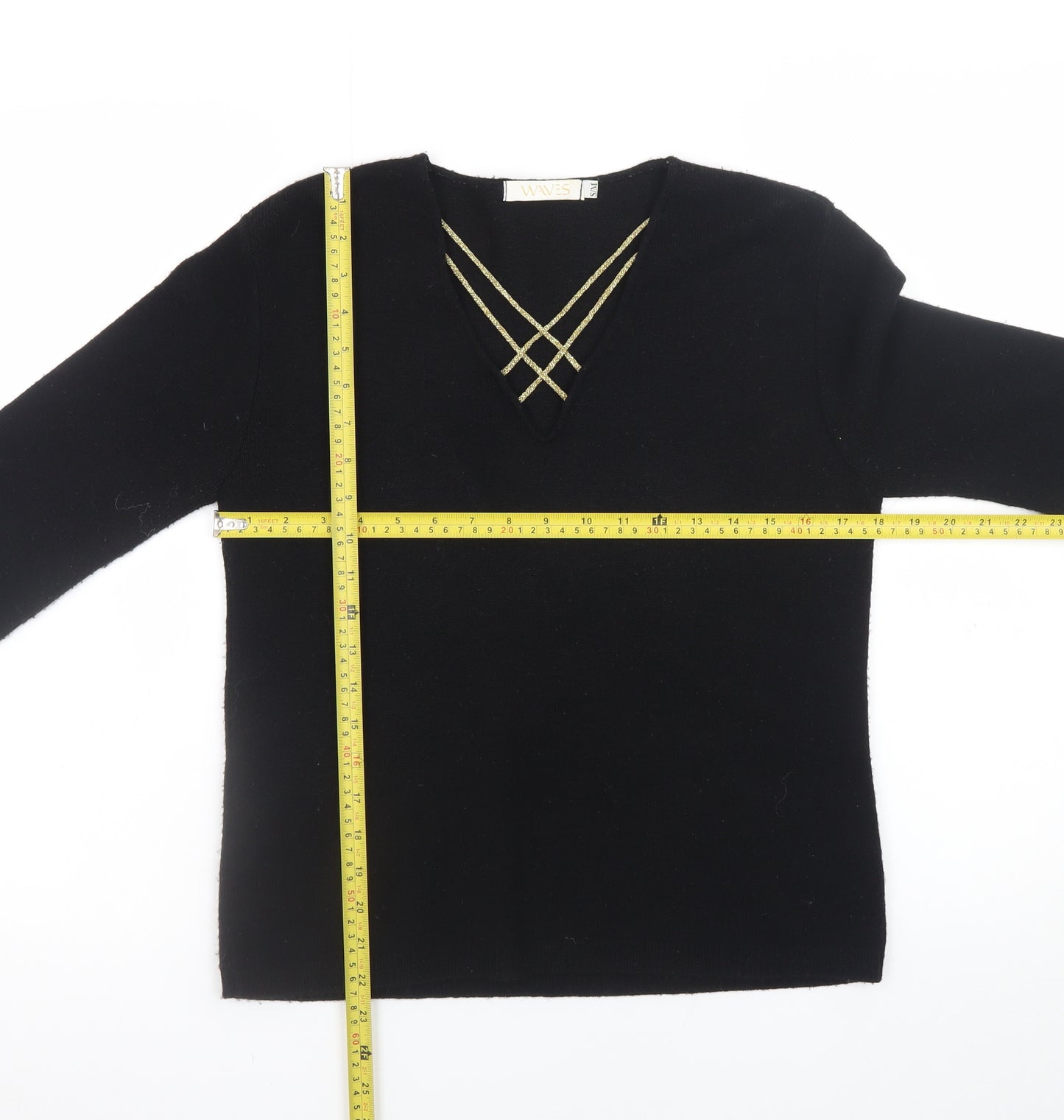 Waves Women’s Black V-Neck Knit Pullover Jumper S