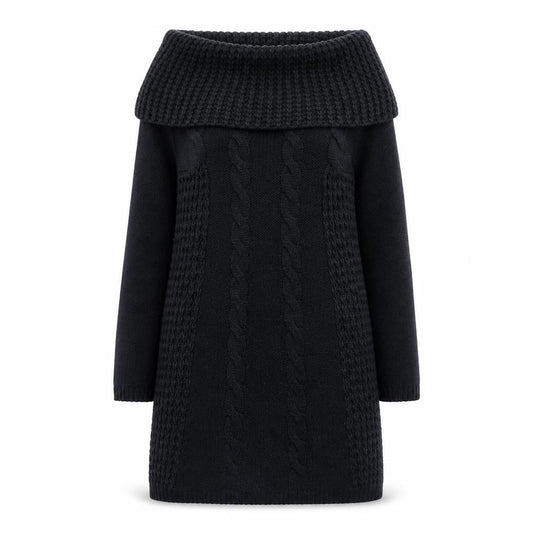 Front view of Joe Browns Women Black Knit Jumper Dress, size 10, Cowl Neck Winter