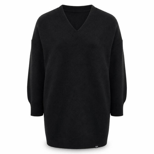Front view of Superdry Women Black, size 8, Knit Jumper Dress V-Neck Wool Blend Winter