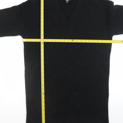 Superdry Women Black Size 8 Knit Jumper Dress V-Neck Wool Blend Winter