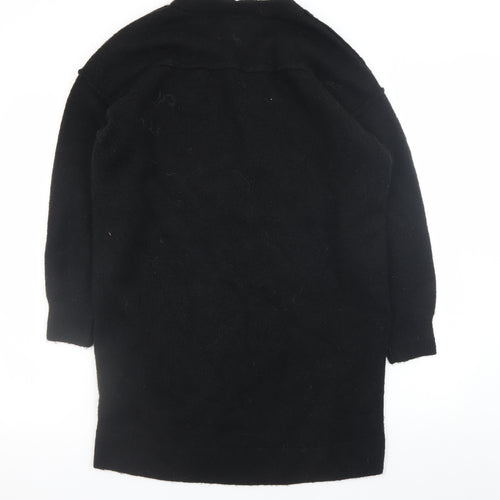 Superdry Women Black Size 8 Knit Jumper Dress V-Neck Wool Blend Winter
