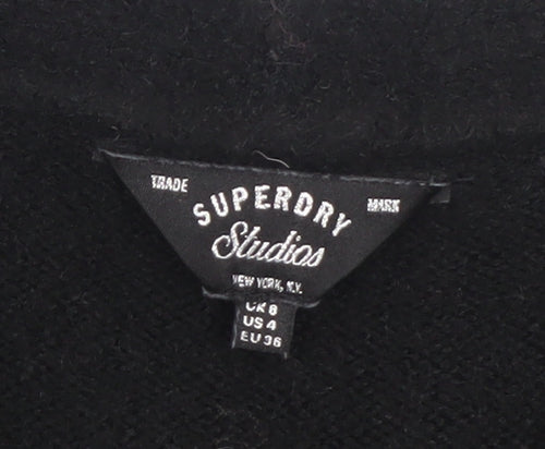 Superdry Women Black Size 8 Knit Jumper Dress V-Neck Wool Blend Winter