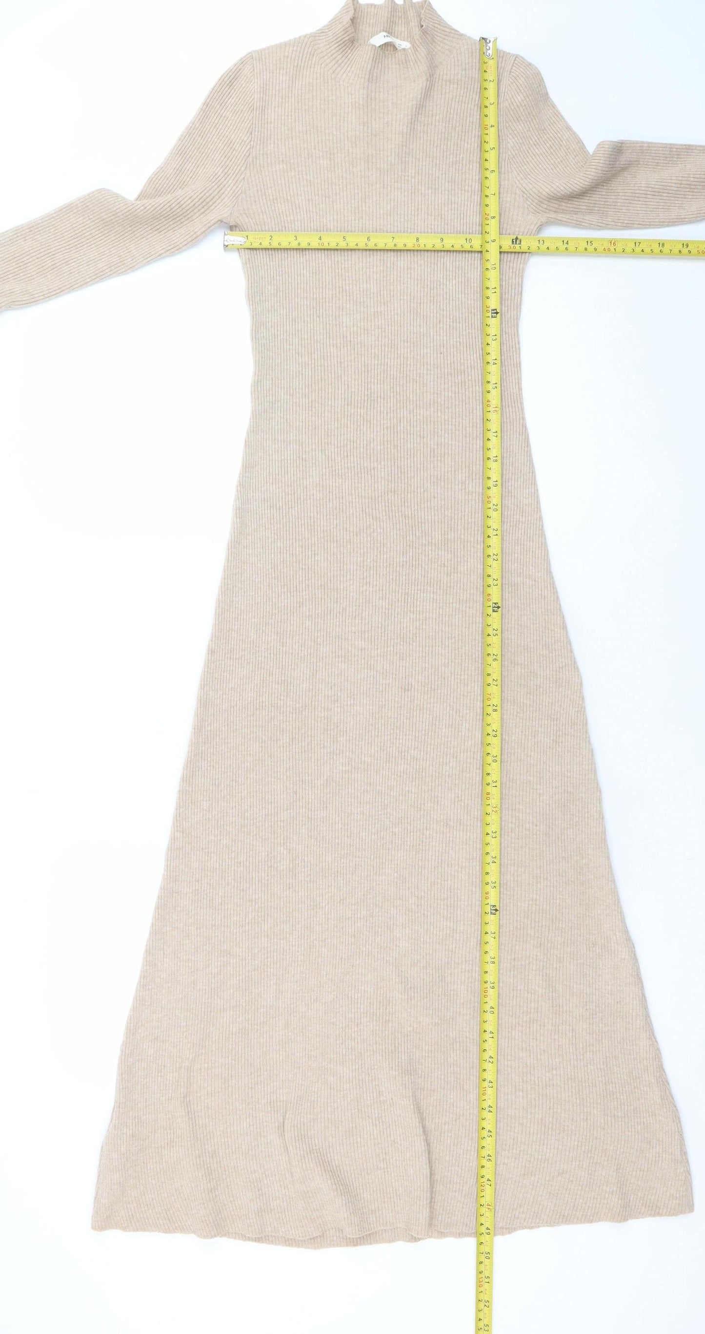MNG Women’s Beige Long Sleeve Knit Bodycon Dress Size 8