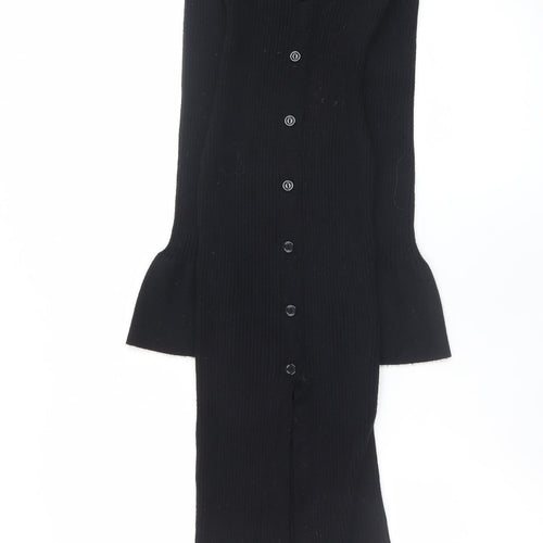 Boohoo Women’s Black Collared Button Midi Knit Shirt Dress Size S