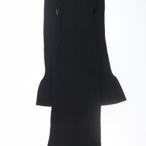 Boohoo Women’s Black Collared Button Midi Knit Shirt Dress Size S