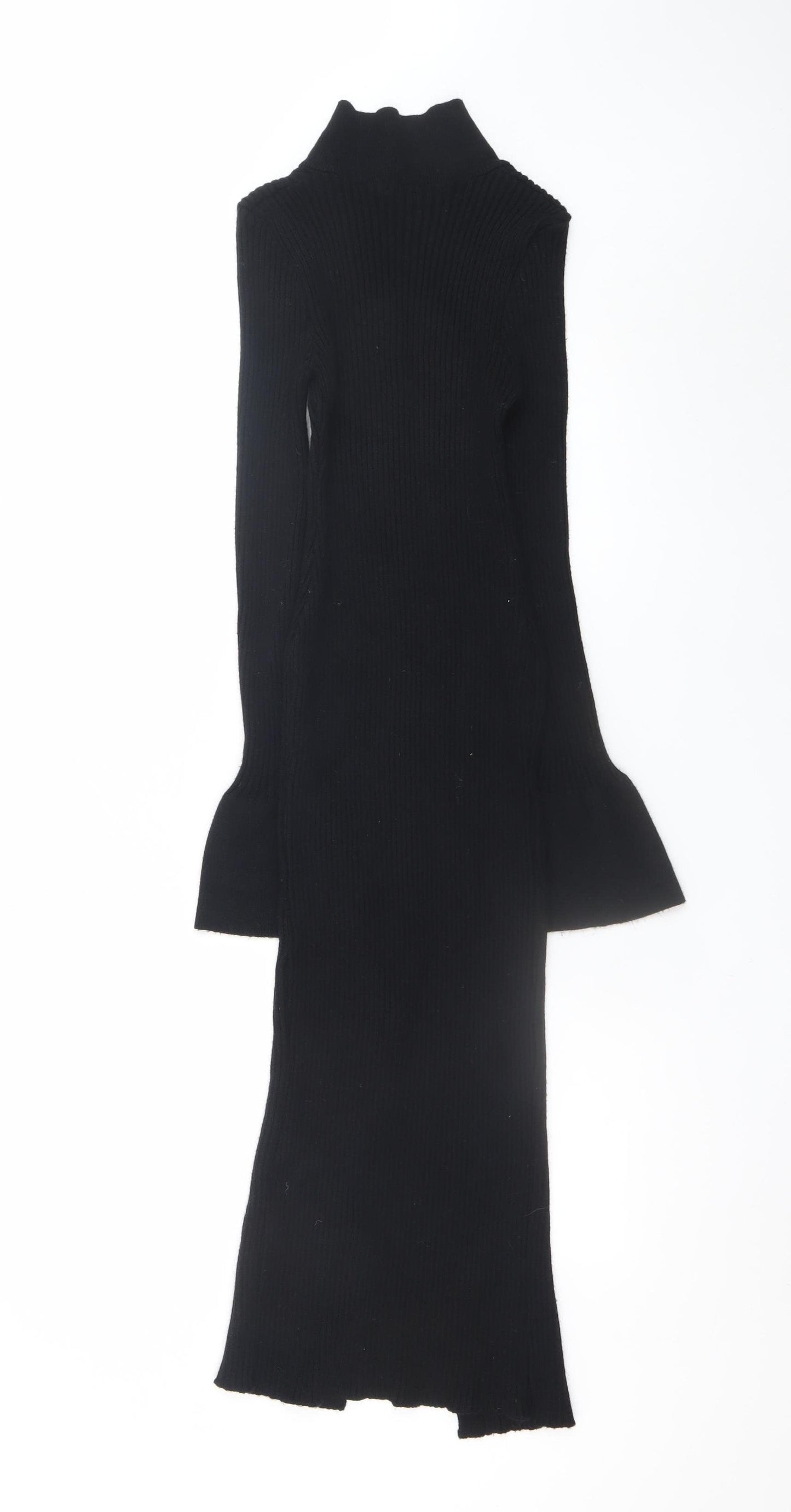 Boohoo Women’s Black Collared Button Midi Knit Shirt Dress Size S