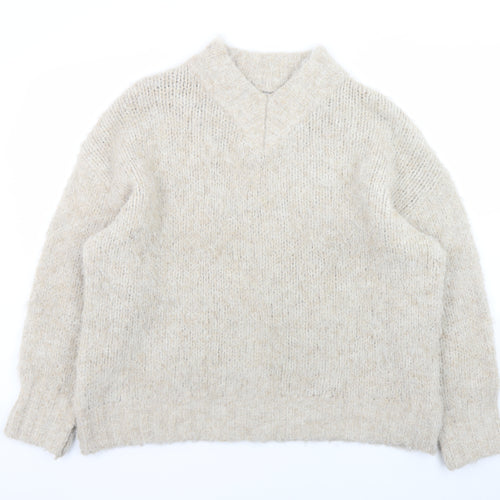 Anthropologie Women’s Beige Wool Blend V-Neck Pullover Jumper L