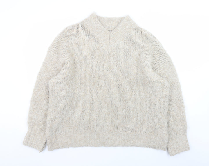 Anthropologie Women’s Beige Wool Blend V-Neck Pullover Jumper L