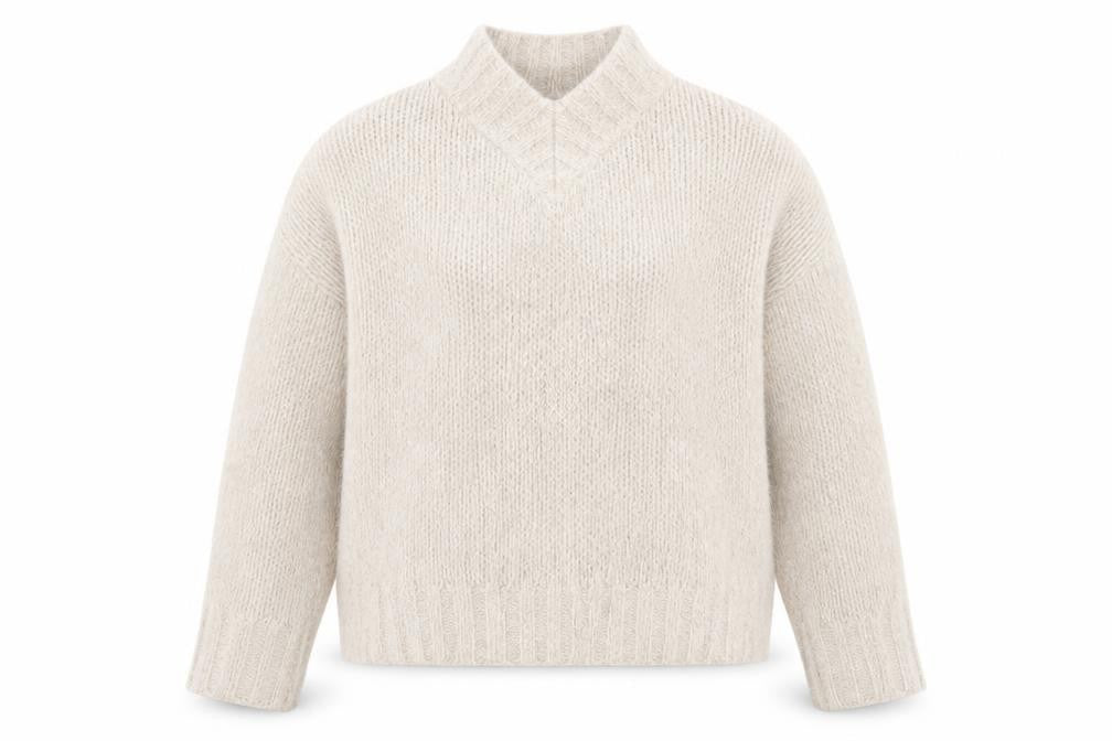 Front view of Anthropologie Women’s Beige Wool Blend V-Neck jumper L